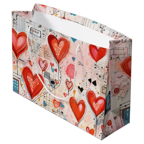 Red Hearts Whimsical Love Pattern Large Gift Bag