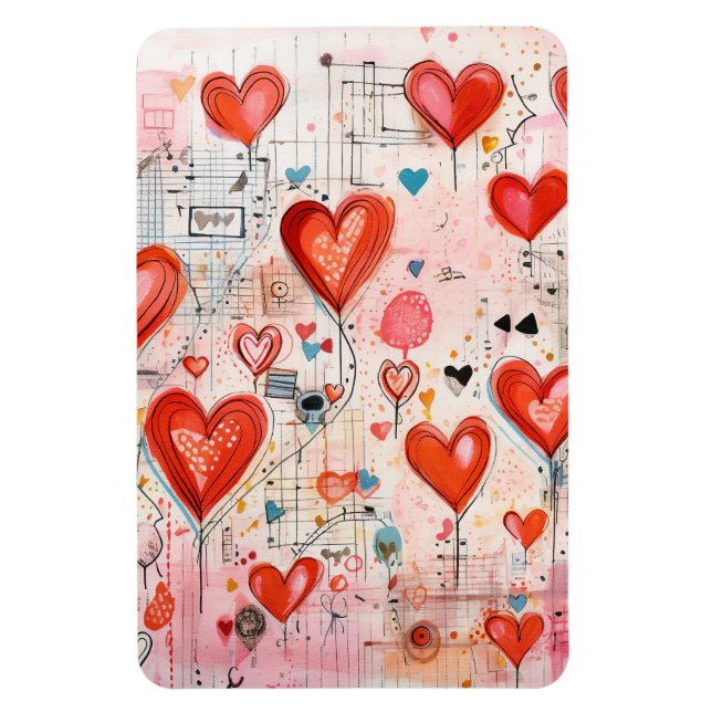 Red Hearts Whimsical Love Pattern Magnet (Vertical)