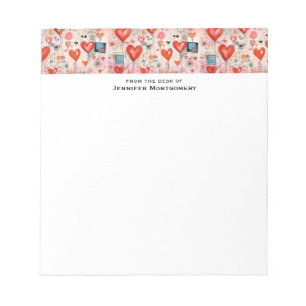 Red Hearts Whimsical Love Pattern Notepad
