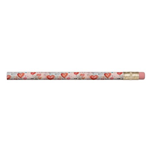 Red Hearts Whimsical Love Pattern Pencil