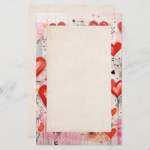 Red Hearts Whimsical Love Pattern Stationery