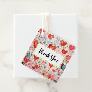 Red Hearts Whimsical Love Pattern Thank You Favor Tags