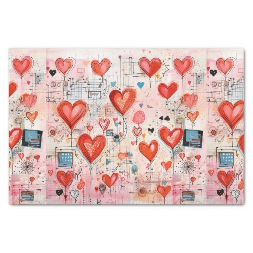 Red Hearts Whimsical Love Pattern Tissue Paper