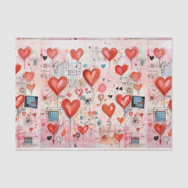 Red Hearts Whimsical Love Pattern Tissue Paper (Front)