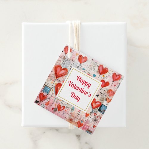 Red Hearts Whimsical Love Pattern Valentines Day Favor Tags
