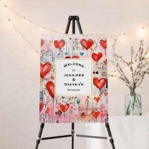 Red Hearts Whimsical Love Pattern Wedding Welcome Foam Board