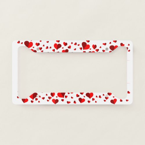 Red Hearts White Background License Plate Frame