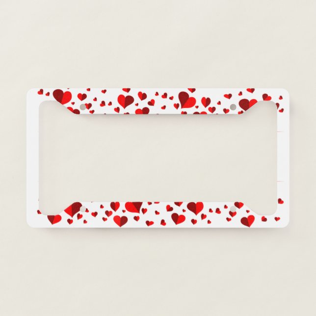 Red Hearts White Background License Plate Frame (Front)