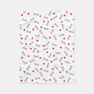 Red Hearts White Bones Dog or Dog Lover Fleece Blanket