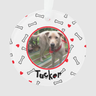 Red Hearts White Bones Dog Photo Ornament