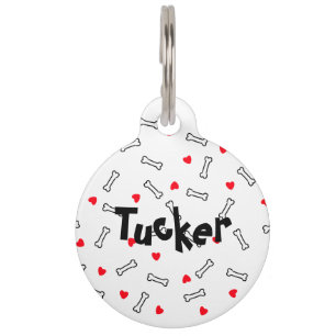 Red Hearts White Bones Dog Round Pet Tag