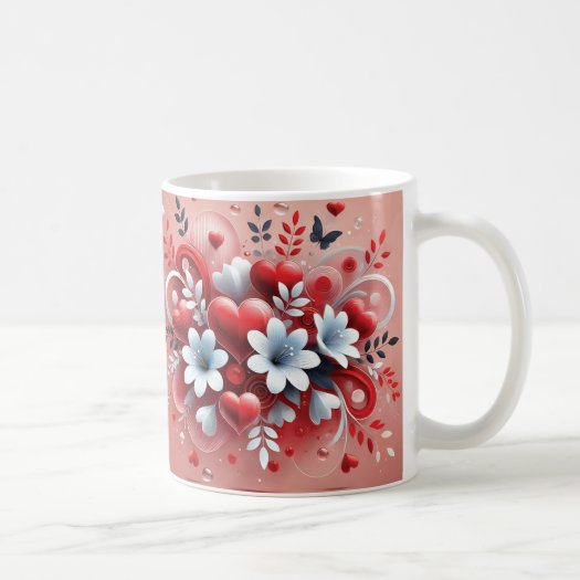 Red Hearts White Flowers Butterfly Valentine's Day