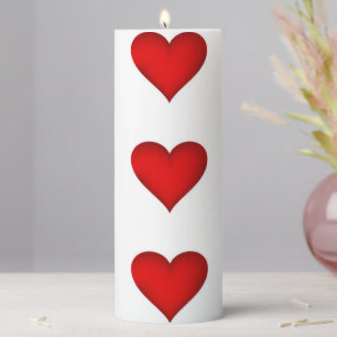 Red Hearts White Pillar Candle