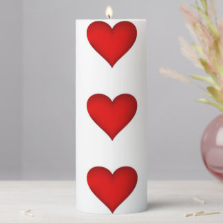 Red Hearts White Pillar Candle