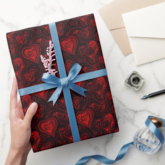 Red Hearts With a Black Background Wrapping Paper (Gifting)