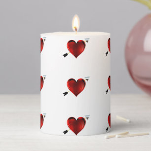 Red Hearts With Arrows White Pillar Candle