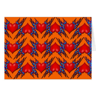 Red Hearts with Blue Flame in Pattern Card