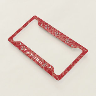 Red Hearts With Bones and Skulls on Spidery Lines License Plate Frame