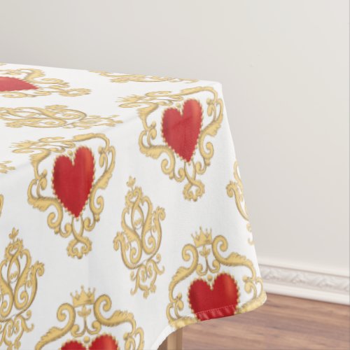 Red Hearts With Crown Tablecloth