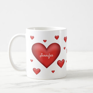 Red Hearts With Custom Name Coffee Mug
