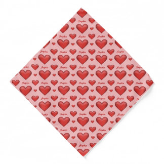 Red Hearts With Custom Name Pattern Bandana