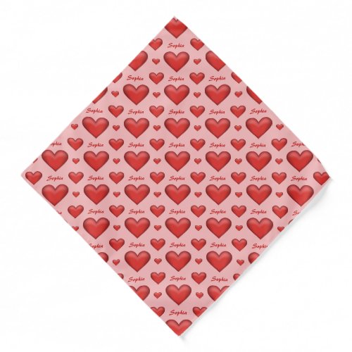 Red Hearts With Custom Name Pattern Bandana