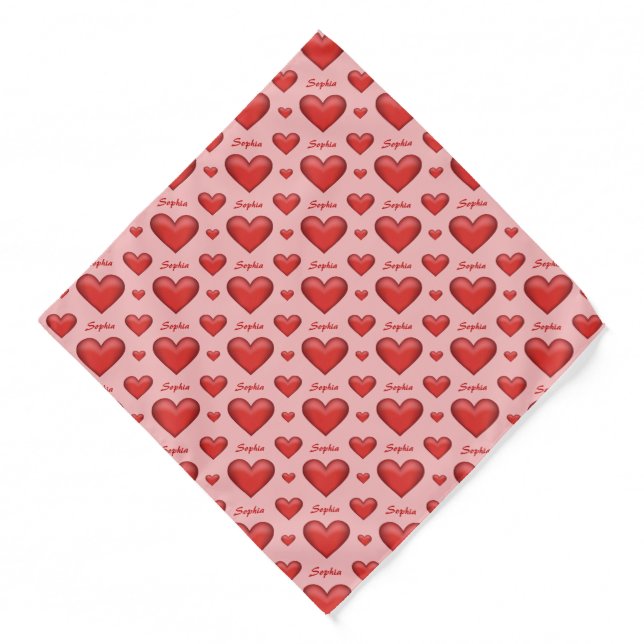 Red Hearts With Custom Name Pattern Bandana (Front)