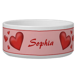 Red Hearts With Custom Pet Name Bowl