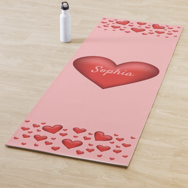 Red Hearts With Custom Text Yoga Mat (In Situ)