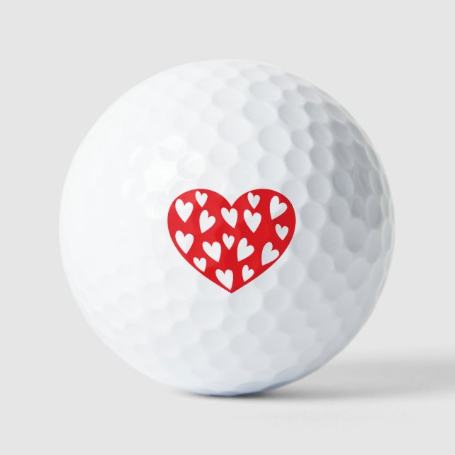 Red Hearts With Little Hearts Golf Balls (Front)