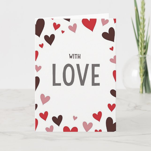 Red Hearts With Love Card (Front)