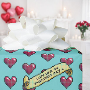 Red Hearts With Love On Valentine's Day 80s Retro Wrapping Paper