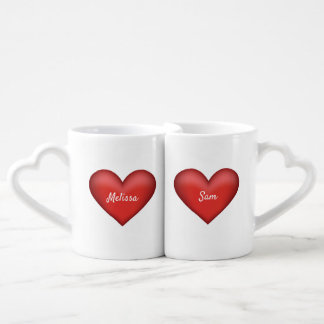 Red Hearts With Personalized Names Coffee Mug Set
