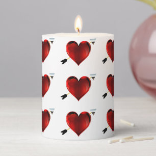 Red Hearts With Silver Arrows Pillar Candle