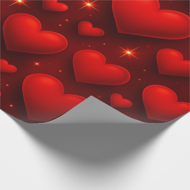Red Hearts with Stars Pattern Wrapping Paper (Corner)