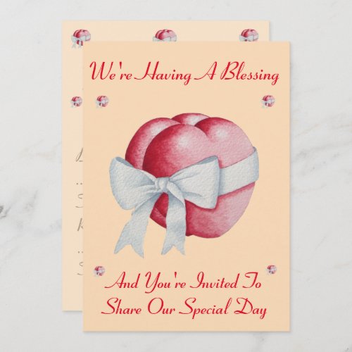 red hearts with white bow for wedding blessing invitation
