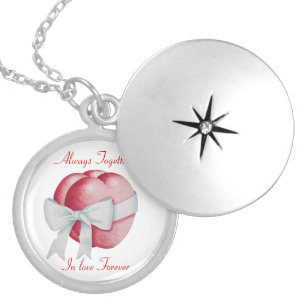 red hearts with white ribbon bow original design silver plated necklace