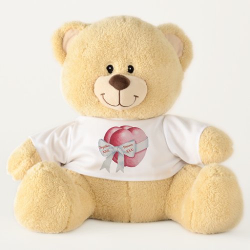 red hearts with white ribbon bow romantic teddy bear