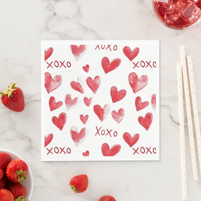 Red Hearts XOXO Love Napkins (Insitu)