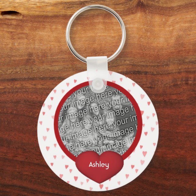 Red Hearts Your Photo Personalized Keychain (Front)