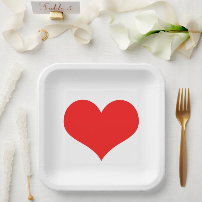 Red Heat Weddings Birthdays Baby Shower White Cute Paper Plates (Wedding)