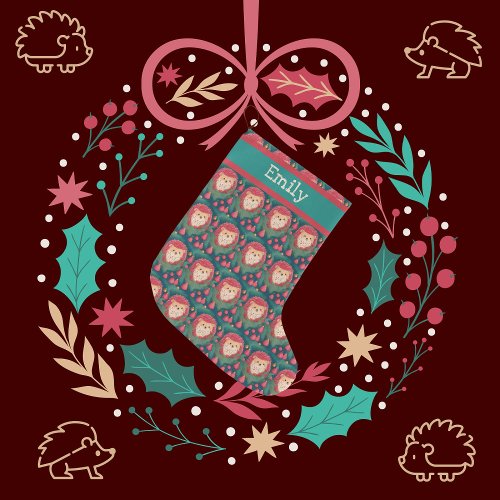 Red Hedgehog In The Christmas Tree Pattern Large Christmas Stocking