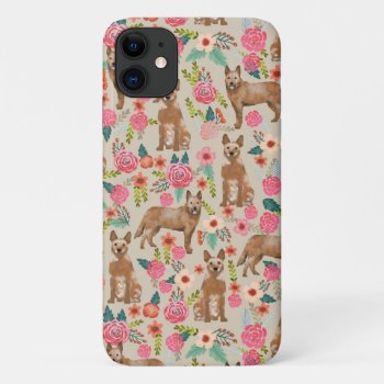 Red Heeler Cattle Dog Florals Tan Iphone 11 Case by FriendlyPets at Zazzle