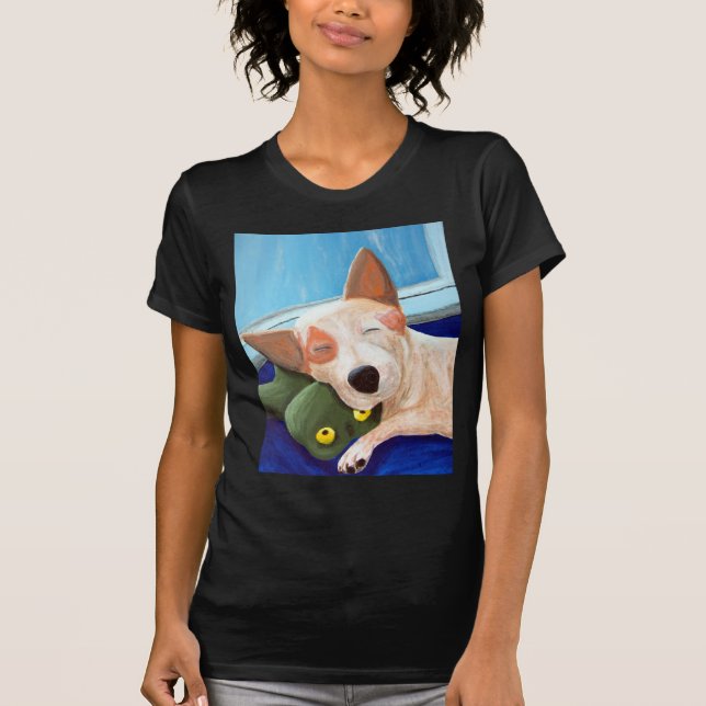 Red Heeler Cuddling Frog Painting T-Shirt (Front)