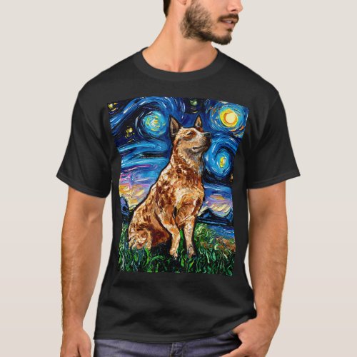 Red Heeler Starry Night Cattle Dog Colorful Art by T_Shirt