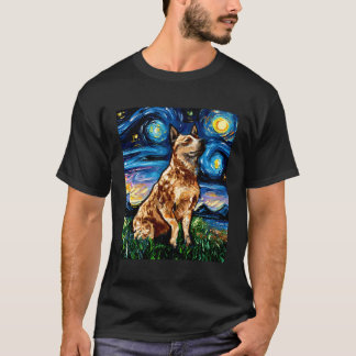 Red Heeler Starry Night Cattle Dog Colorful Art By T-Shirt