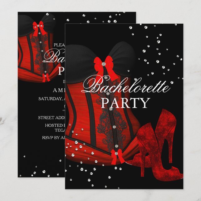 Red Heels & Lace Corset Bachelorette Party Invitation (Front/Back)