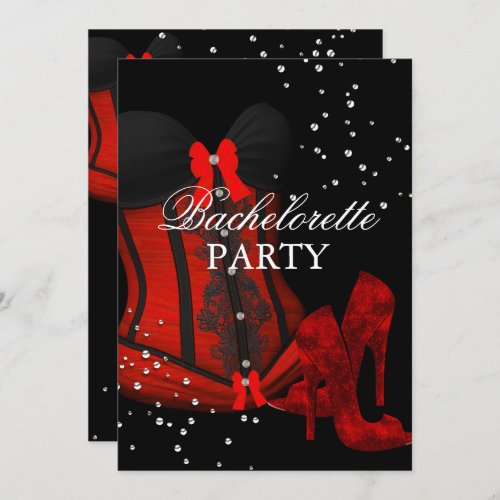 Red Heels  Lace Corset Bachelorette Party Invitation