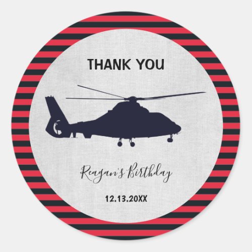 Red Helicopter Birthday Square Sticker