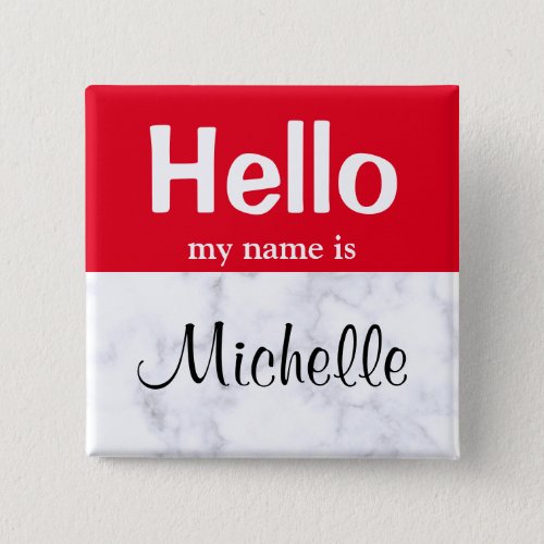 Red Hello My Name Is custom modern nametag button